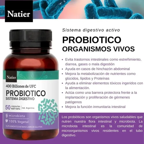 Probiotico 50 Capsulas Natier Sin Tacc - Imagen 2