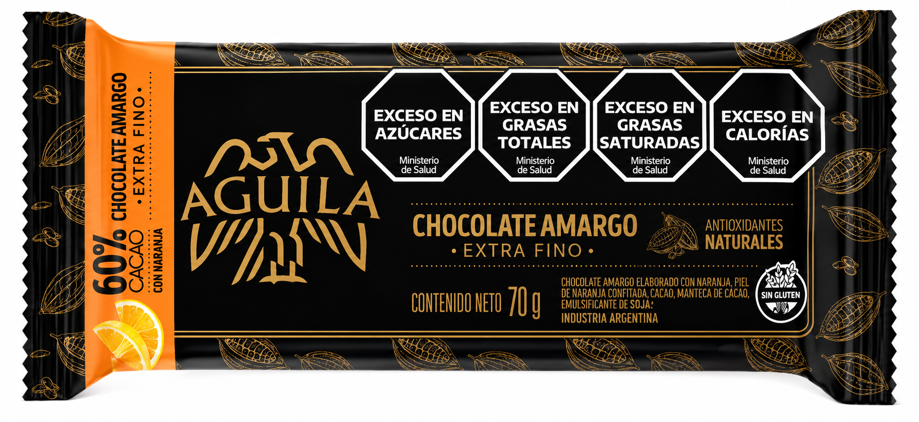 Chocolate Aguila 60% Cacao con Naranja Tableta 70Gr Sin Tacc