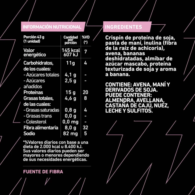 Barritas Proteicas Integra Pasta de Mani y Banana 45Gr x 10U - Imagen 2