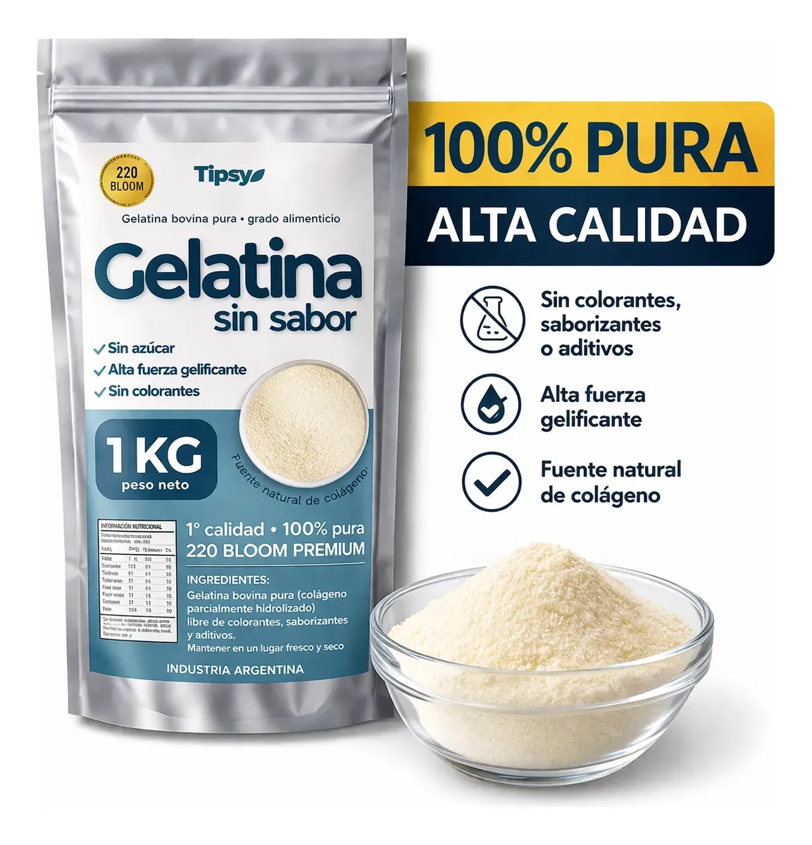 Gelatina sin sabor Tipsy 1k