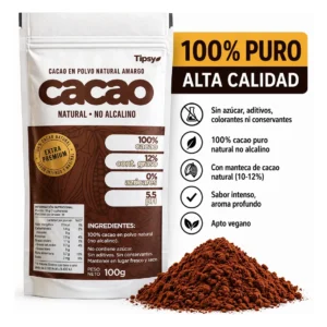 Cacao No Alcalino Natural Amargo 100% Puro 100Gr